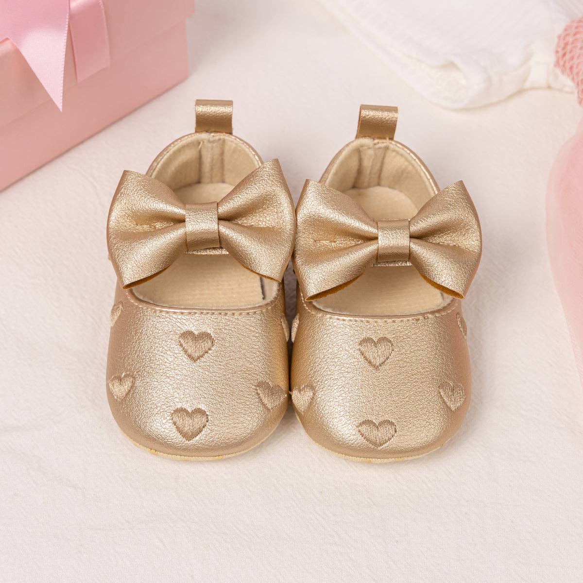 Kids Charm Online Metallic Gold Infant Shoes with Velcro. HMZ161G