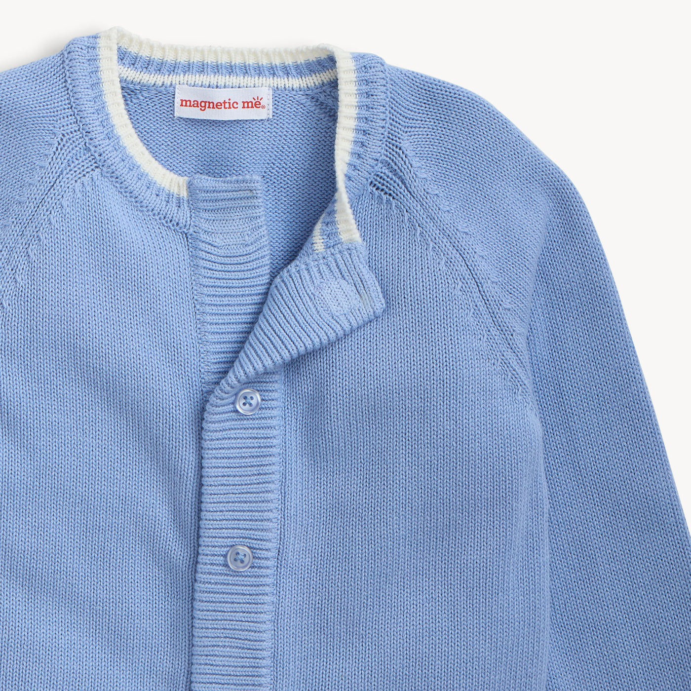 Magentic Me Crew Neck Magnetic Cardigan With Blue Tipping Details
