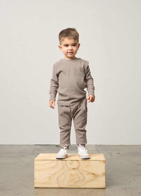 Model Wearing Little Bipsy Long Sleeve Ribbed Tee - Mushroom