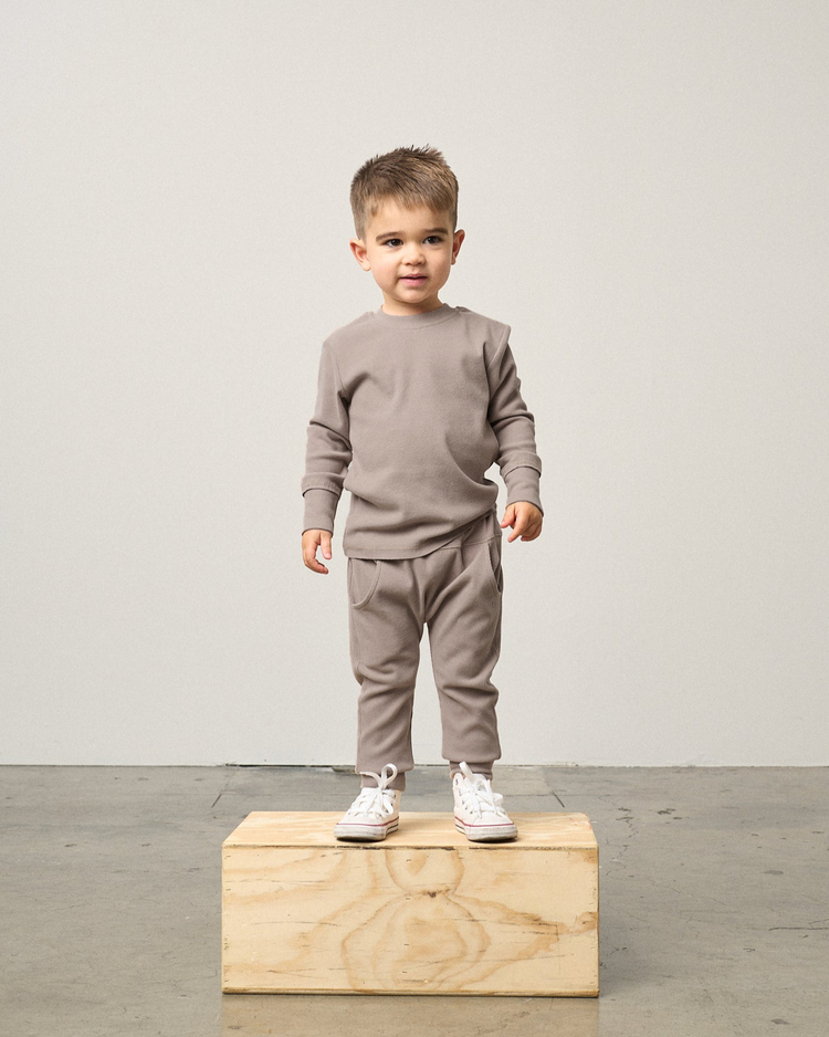 Model Wearing Little Bipsy Long Sleeve Ribbed Tee - Mushroom