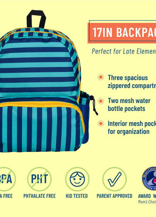 Wildkin Blue Stripes 17 Inch Backpack