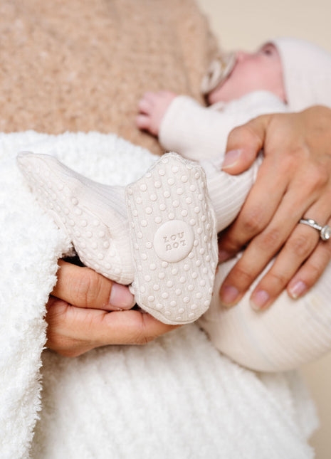 Model Wearing Lou Lou & Company Cove Ribbed Zipper Footies