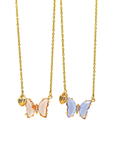 ZOMI GEMS Girls Best Friends Bff Crystal Butterfly Necklace Set