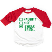 Bump & Beyond Designs Naughty Nice I Swear I Tried, Christmas Shirt For Kids Baby