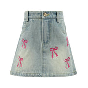 Lola And The Boys Cutie Bows Denim Skirt Front