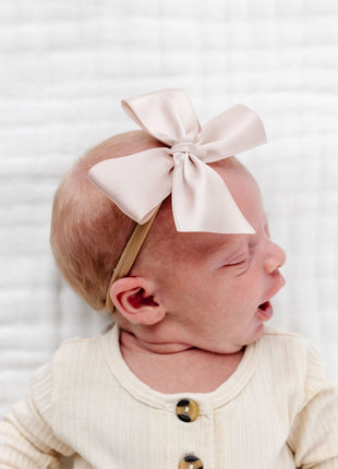 Model Wearing Lou Lou & Company Satin Bow - Primrose Headband
