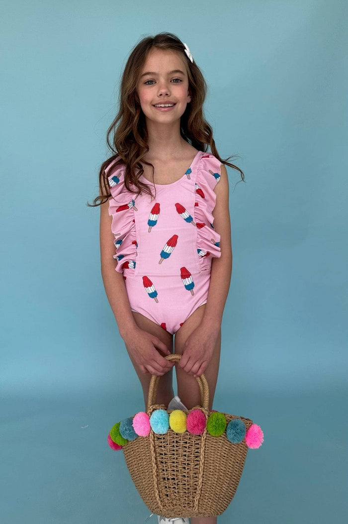 Model Wearing Lola And The Boys Pinkie Bomb Pop Swim