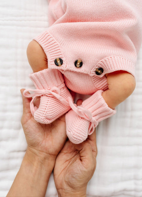 Model Wearing Lou Lou & Company Knit Booties - Blush