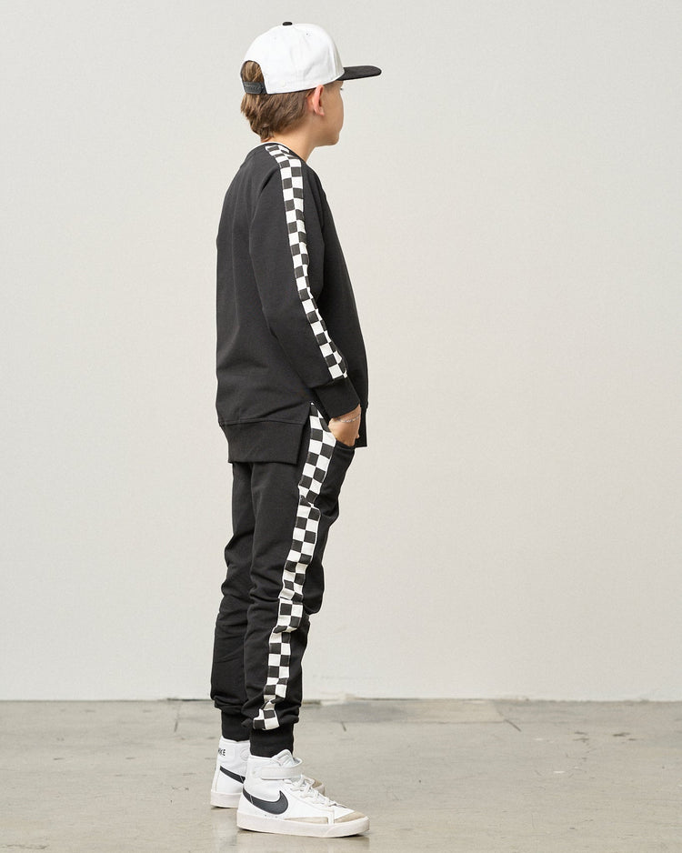 Model Wearing Little Bipsy Side Checkered Pullover - Black