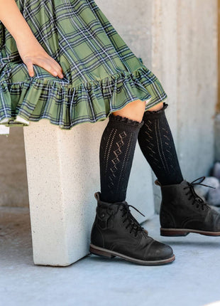 Little Stocking Co. Black Fancy Lace Top Knee High Socks