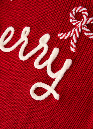 Rylee Faith Designs Mom and Me Winter Christmas Red "Merry" Pullover Sweater Details