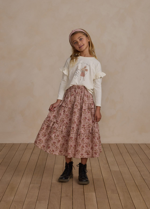Girl wearing Rylee + Cru Mouse Ruffle Long Sleeve Tee