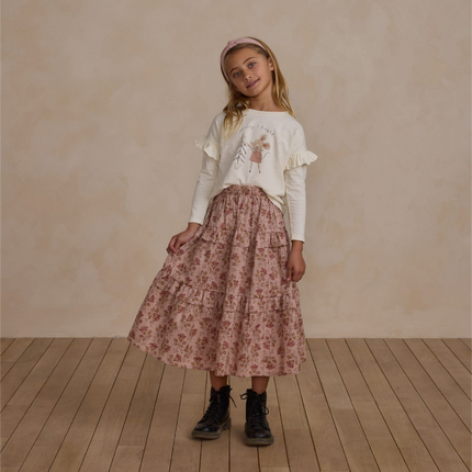 Girl wearing Rylee + Cru Mouse Ruffle Long Sleeve Tee