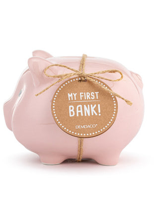 Demdaco Pink Ceramic Classic Piggy Bank - 7x5.5x6in