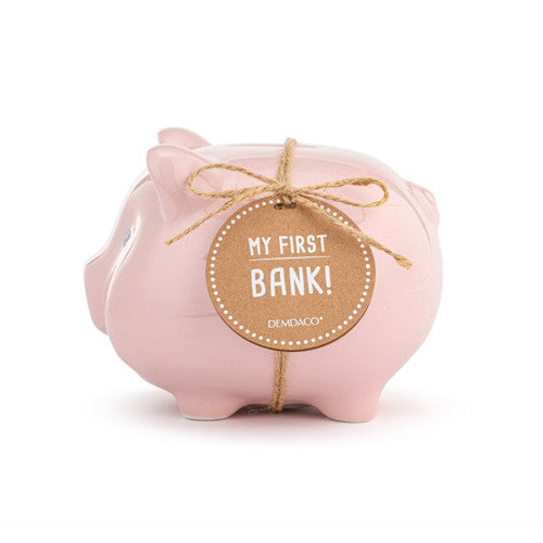 Demdaco Pink Ceramic Classic Piggy Bank - 7x5.5x6in