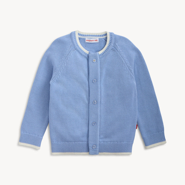 Magentic Me Crew Neck Magnetic Cardigan With Blue Tipping Front