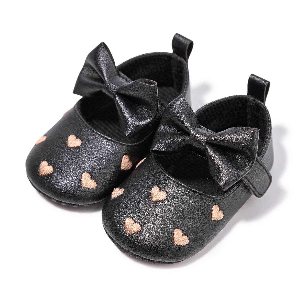 Kids Charm Online Black W/Gold Heart Infant Shoes with Velcro. HMZ1615