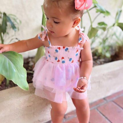 Model Wearing SpearmintLOVE Muslin Tutu Bubble, Pink Red, White & Blue Popsicle