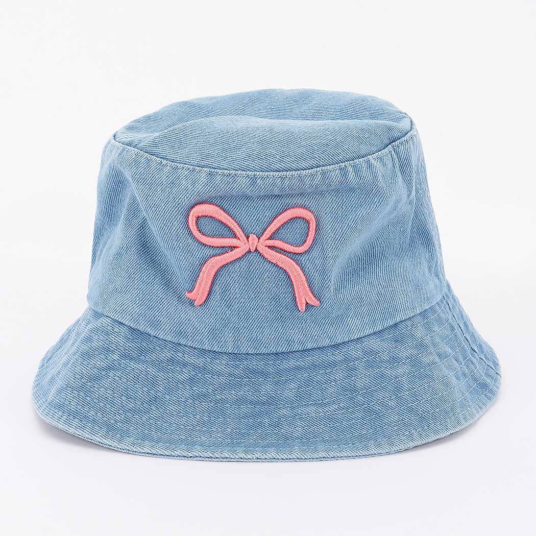 Pink Bow Denim Bucket Hat 3AM by H&D Accessories