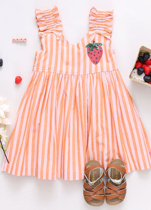 Pink Chicken Girls Via Dress - Orange Pink Stripe