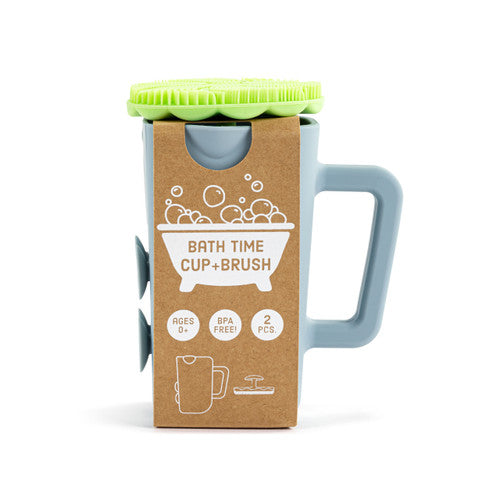 Demdaco Green Bathtime Brush + Blue Cup