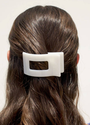 Model Wearing Teleties Flat Rectangle Hair Clip | Small | Coconut White 