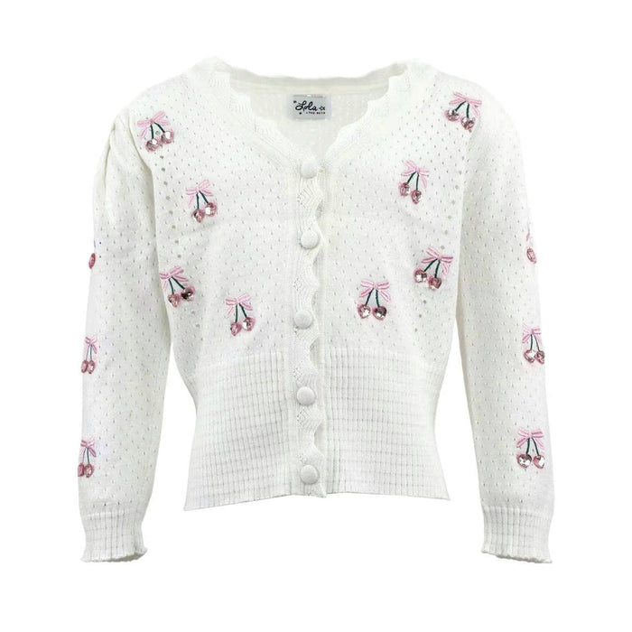 Lola And The Boys Cherry on Top Cardigan Front