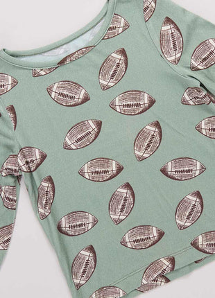 Pink Chicken Kids Bamboo PJ Set - Green Flying Footballs