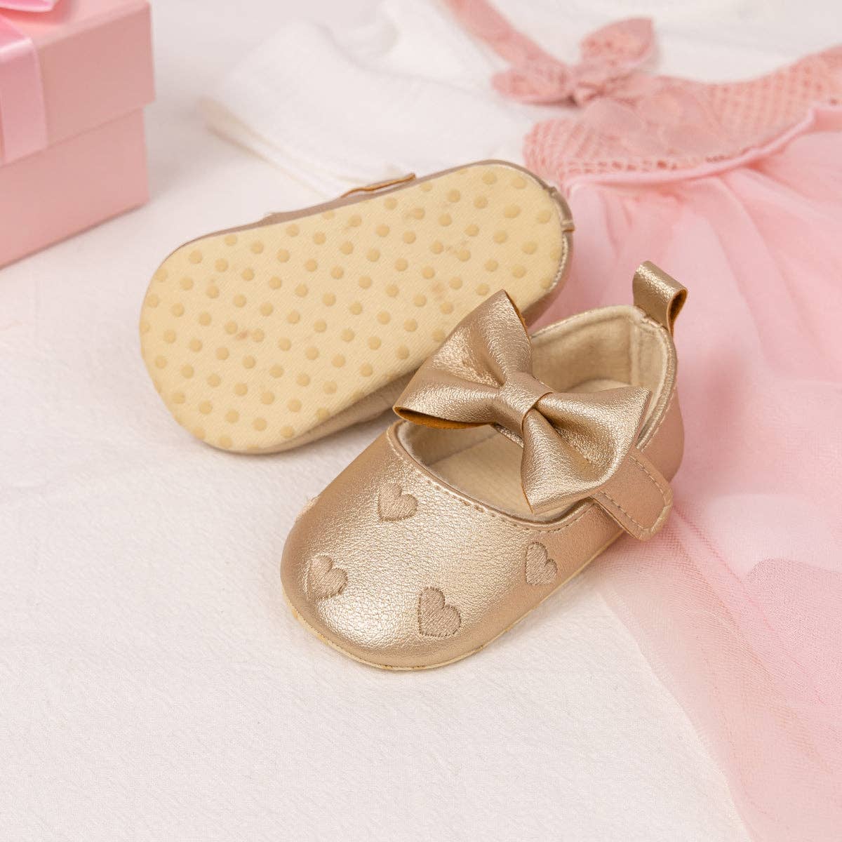 Kids Charm Online Metallic Gold Infant Shoes with Velcro. HMZ161G