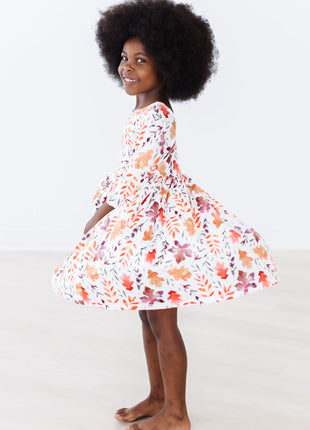 Model Wearing Mila & Rose Falling Leaves 3/4 Sleeve Pocket Twirl Dress 