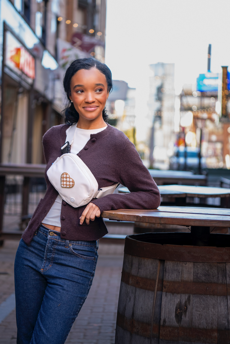 Model Wearing Becco Bags Becco Belt Bag - Cream