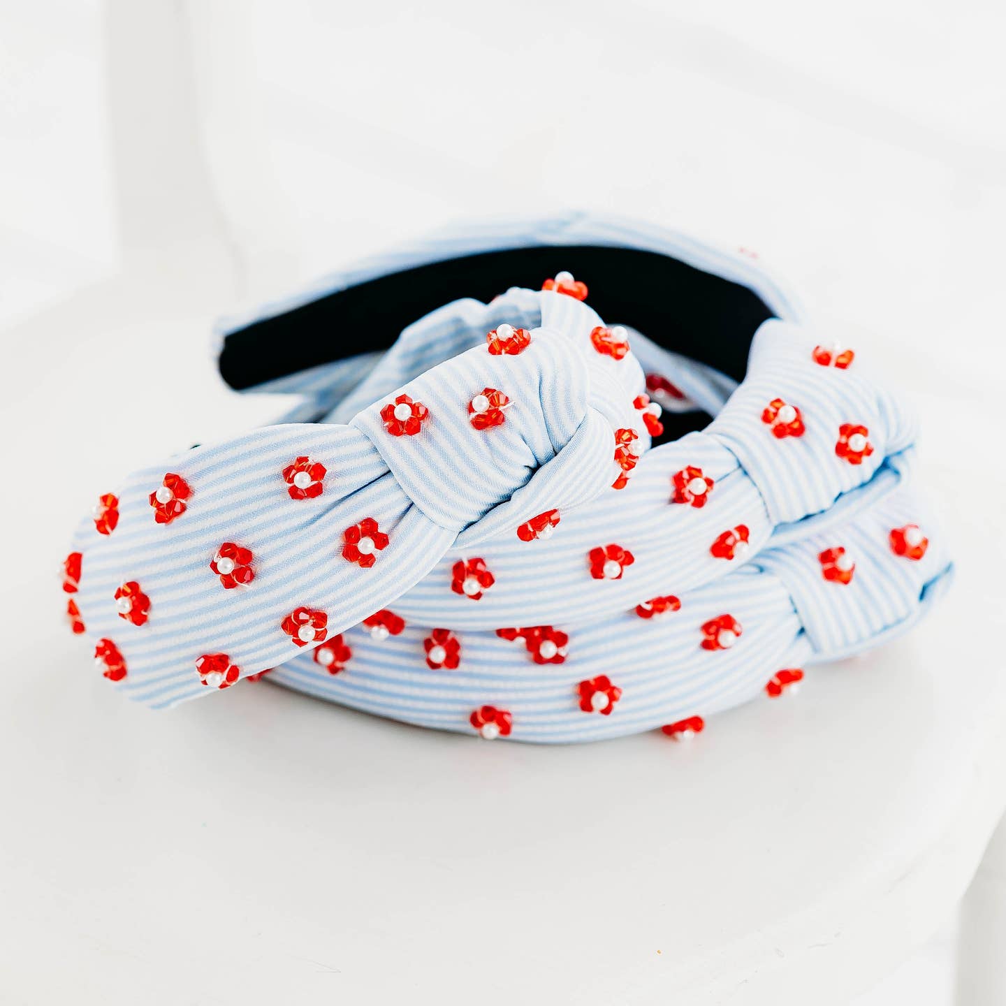 Beaded Headband - Pinstripe Poppies