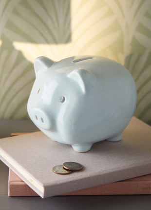 Demdaco Blue Ceramic Classic Piggy Bank - 7x5.5x6in