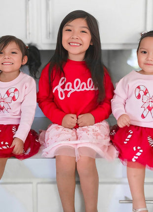 Model Wearing Sweet Wink Candy Cane Bow Printed Christmas Tutu