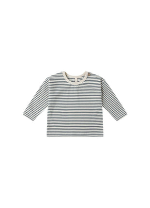 Quincy Mae Long Sleeve Tee || Ocean Micro Stripe Front 