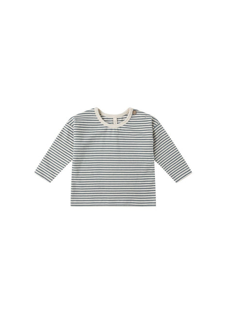 Quincy Mae Long Sleeve Tee || Ocean Micro Stripe Front 