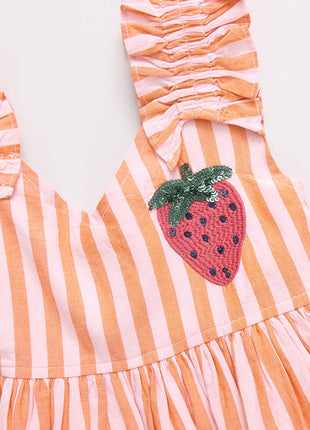 Pink Chicken Girls Via Dress - Orange Pink Stripe Details