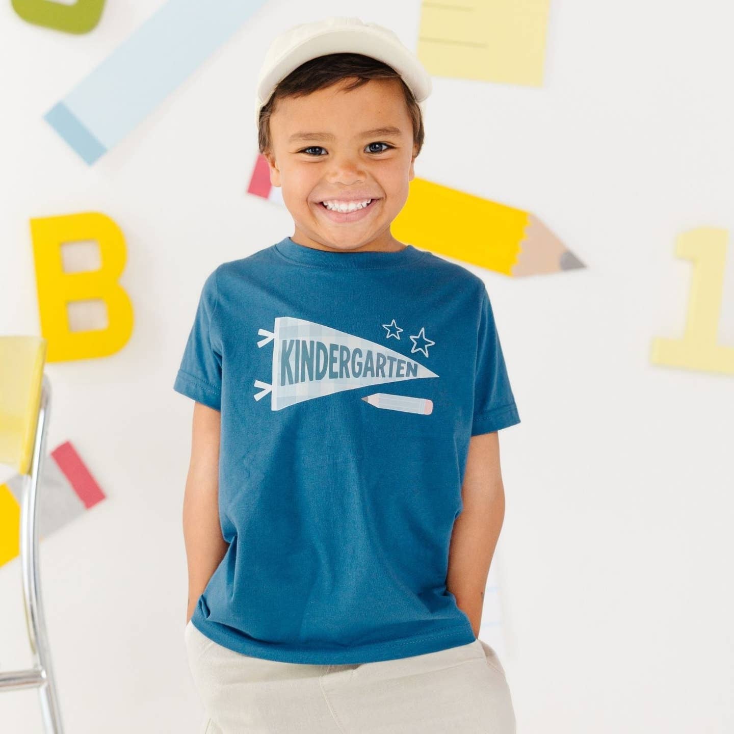 Model Wearing Sweet Wink Kindergarten Pennant Short Sleeve T-Shirt - Boys Clothing