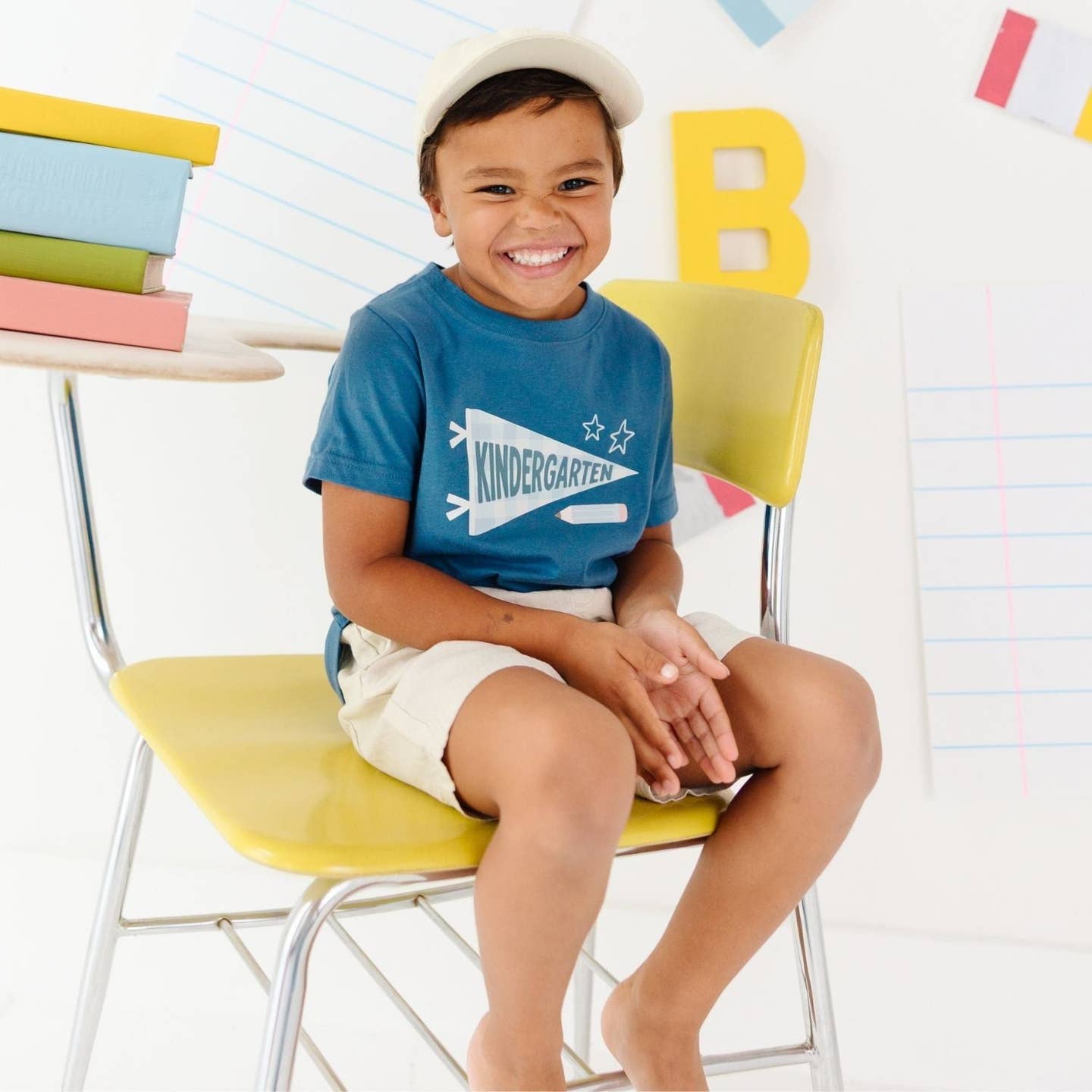 Model Wearing Sweet Wink Kindergarten Pennant Short Sleeve T-Shirt - Boys Clothing