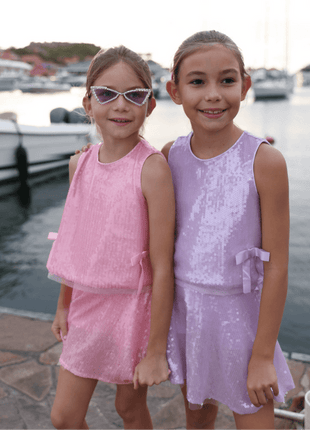 Models Wearing Lola And The Boys Pastel Sequin Bow Set - Lavender