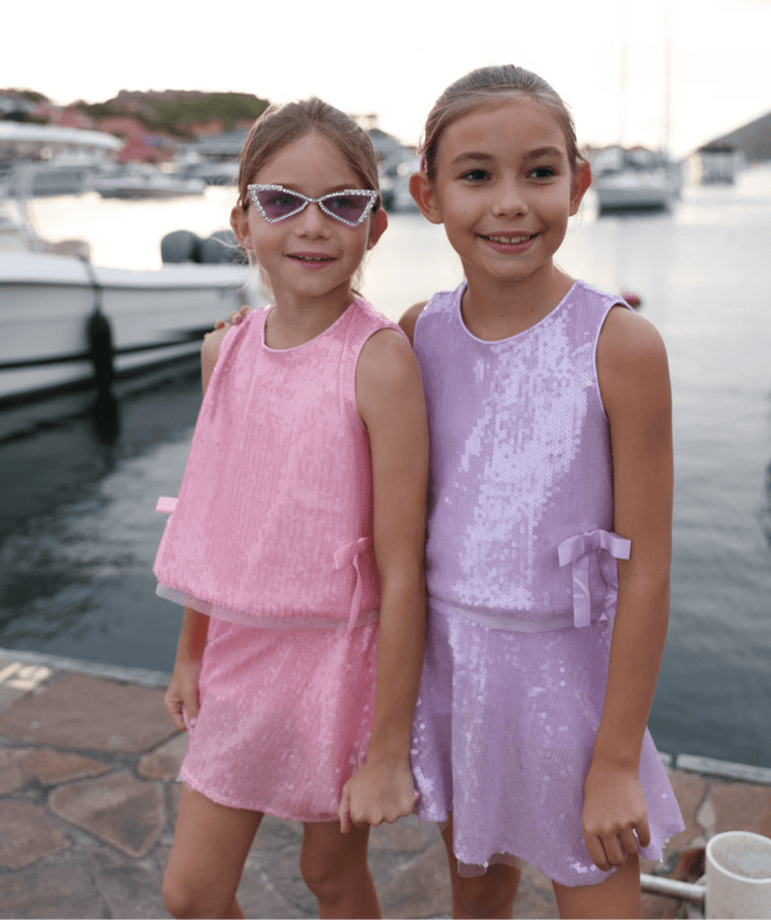 Models Wearing Lola And The Boys Pastel Sequin Bow Set - Lavender