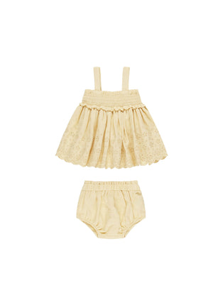 Quincy Mae Mae Smocked Top + Bloomer Set || Yellow