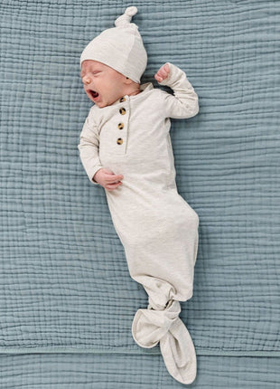 Model Wearing Lou Lou & Company Asher Knotted Gown & Knotted Hat