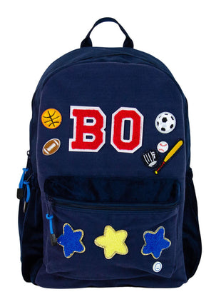 Becco Bags Large Becco Backpack – Navy (front with patches)