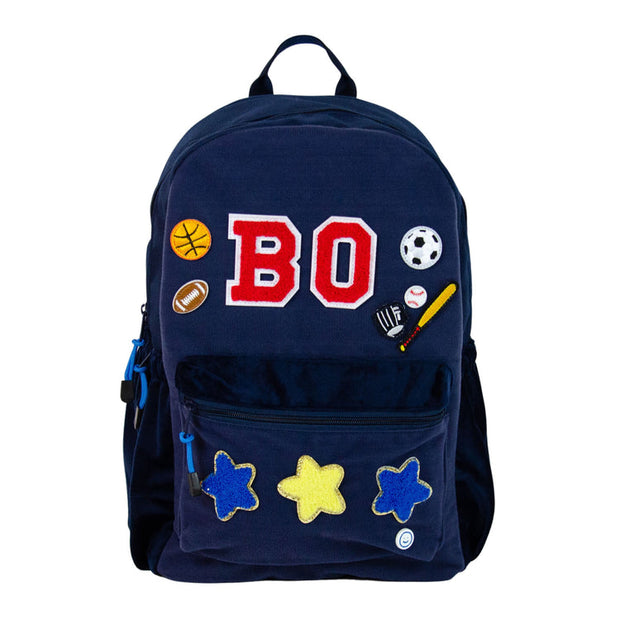 Becco Bags Large Becco Backpack – Navy (front with patches)
