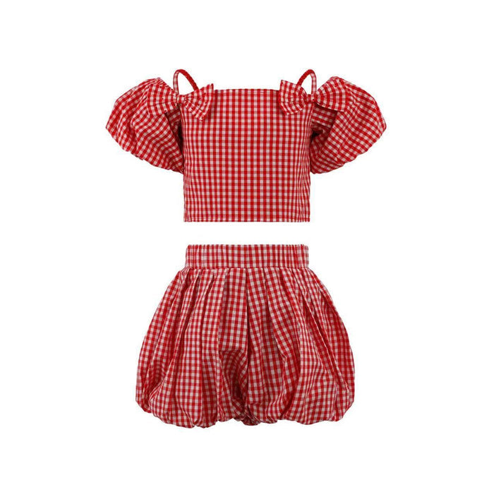 Lola And The Boys Plaid Bow Bubble Skort Set Front
