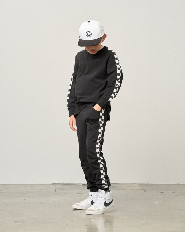 Model Wearing Little Bipsy Side Checkered Pullover - Black