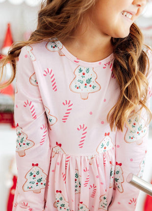 Model Wearing Mila & Rose Christmas Cookies L/S Pocket Twirl Dress