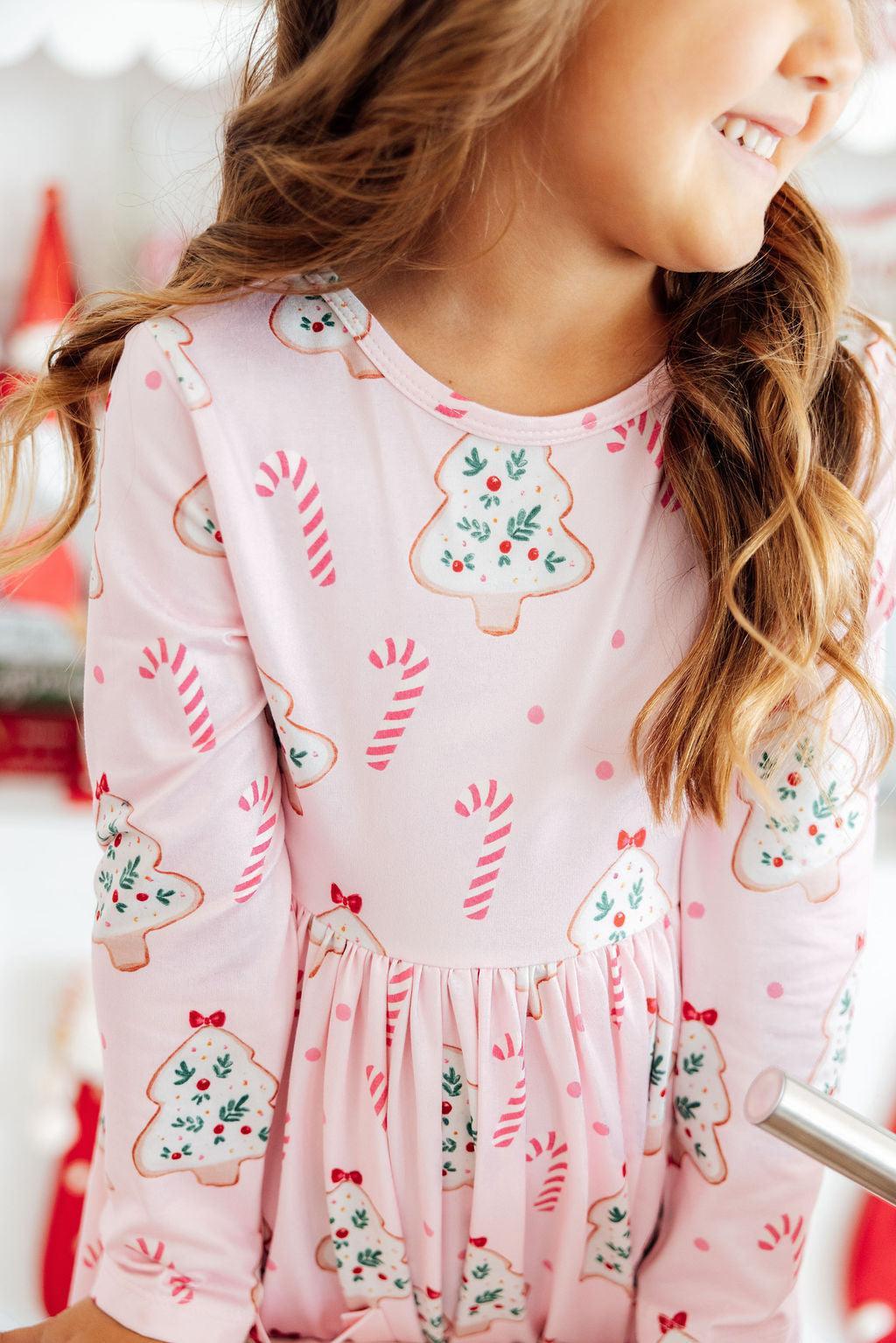 Model Wearing Mila & Rose Christmas Cookies L/S Pocket Twirl Dress