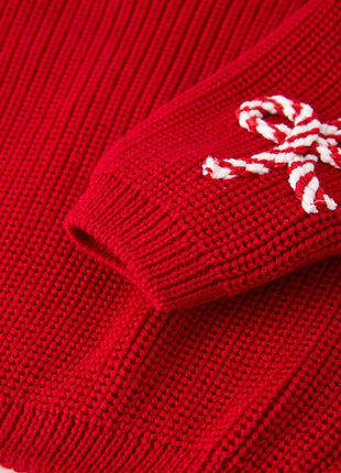 Rylee Faith Designs Mom and Me Winter Christmas Red "Merry" Pullover Sweater Details